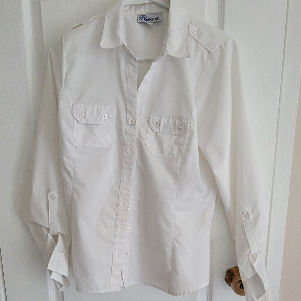 White Fitted Blouse with Roll Up Sleeves